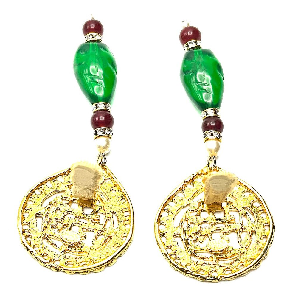 Vintage Kenneth Jay Lane Ornate Gold Clip-on Earrings — KJL Couture Collection - Picture 5 of 9